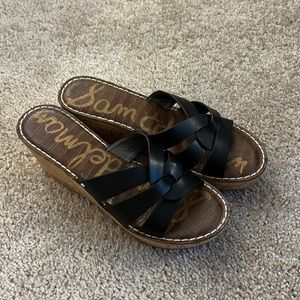 Sam Edelman Cork Wedges with Black, Leather Straps